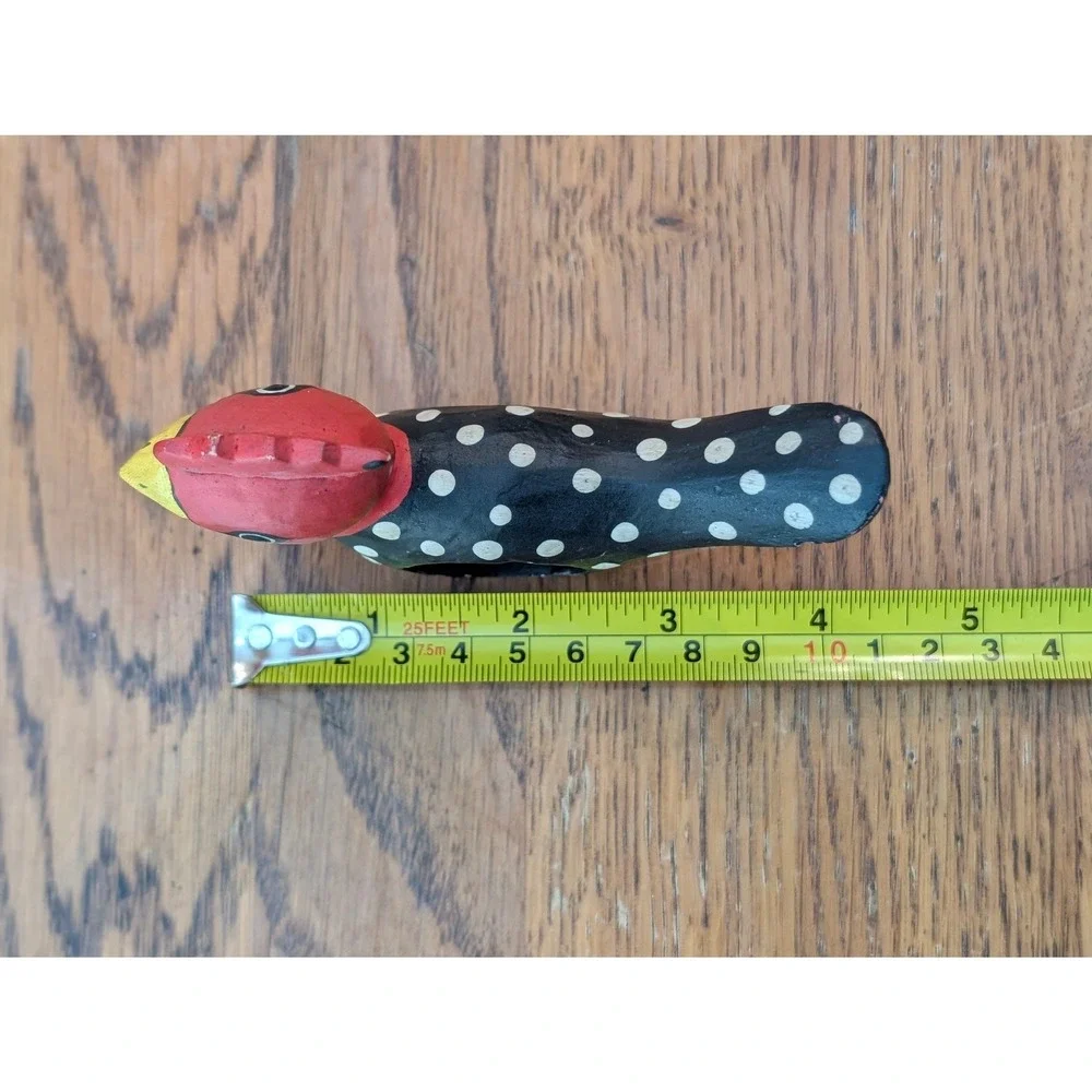 Vintage‎ Hand Painted Wooden Chicken Napkin Rings 4 Black Polka Dot Folk Art